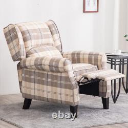 Beige Tartan Fabric Recliner Wing Back Chair Armchair Lazy Fireside Sofa Sleeper