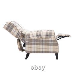 Beige Tartan Fabric Recliner Wing Back Chair Armchair Lazy Fireside Sofa Sleeper