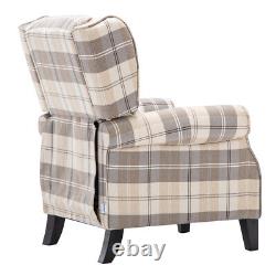 Beige Tartan Fabric Recliner Wing Back Chair Armchair Lazy Fireside Sofa Sleeper