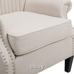 Beige Upholstered Fabric Wingback Armchair Fireside Lounge Single Sofa Couch UK