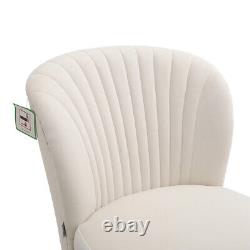 Beige Velvet Small Armchair Scallop Shell Wing Back Fireside Sofa Lounge Chair