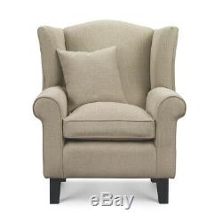 Beige Wingback Armchair Chenille Fabric Chair Fireside Living Room FREE Cushion