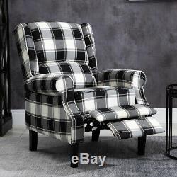 Black Check Recliner Armchair Wing Back Fireside Check Fabric Sofa Lounge Chair