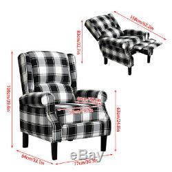 Black Check Recliner Armchair Wing Back Fireside Check Fabric Sofa Lounge Chair
