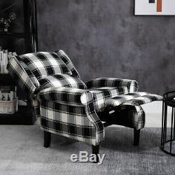 Black Check Recliner Lounge Chair Armchair Sofa Wing Back Fabric Fireside Home