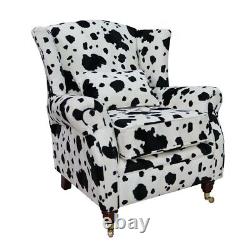 Black Cow Fireside Queen Anne High Back Wing Chair Accent Animal Print