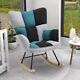 Black-grey-blue Patchwork Fabric Armchair Wing Back Rocking Chair Lazy Sofa Seat