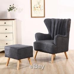 Black Grey High Back Wing Armchairs Fireside Reading Chair with Relaxing Footstool
