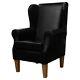 Black Vinyl Wingback Armchair Handmade Fireside Accent Chair British Bespoke