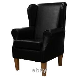 Black Vinyl Wingback Armchair Handmade Fireside Accent Chair British Bespoke