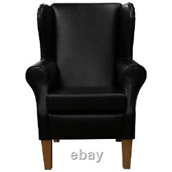 Black Vinyl Wingback Armchair Handmade Fireside Accent Chair British Bespoke