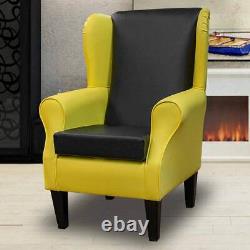Black Yellow Vinyl Wingback Armchair Handmade Fireside Accent Chair Bespoke Made