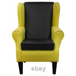 Black Yellow Vinyl Wingback Armchair Handmade Fireside Accent Chair Bespoke Made