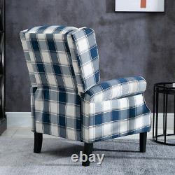 Blue Check Recliner Lounge Chair Armchair Sofa Wing Back Fabric Fireside Home