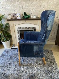 Blue Fireside Seat Denim Wing Back Chair Modern On Trend Chair Lounge Seat