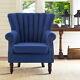 Blue Linen Wing Back Chair Queen Anne Style Accent Tub Chair Fireside Livingroom