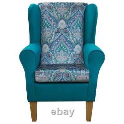 Blue Paisley Wingback Armchair Teal Velvet Fireside Funky Handmade