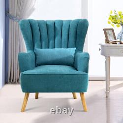 Blue Velvet Accent Tub Chair High Wing Back Fireside Armchair Padded Seat Sofa