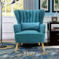 Blue Velvet Accent Tub Chair High Wing Back Fireside Armchair Padded Seat Sofa