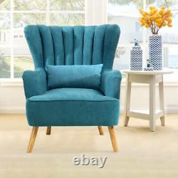 Blue Velvet Accent Tub Chair High Wing Back Fireside Armchair Padded Seat Sofa