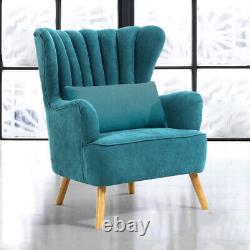 Blue Velvet Accent Tub Chair High Wing Back Fireside Armchair Padded Seat Sofa