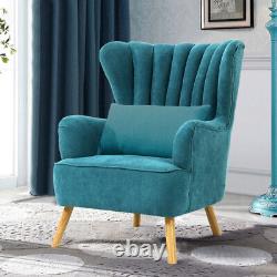 Blue Velvet Accent Tub Chair High Wing Back Fireside Armchair Padded Seat Sofa