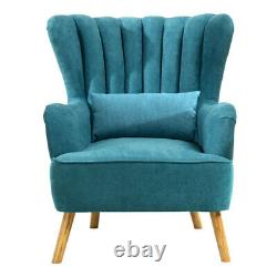 Blue Velvet Accent Tub Chair High Wing Back Fireside Armchair Padded Seat Sofa