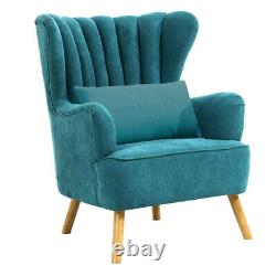 Blue Velvet Accent Tub Chair High Wing Back Fireside Armchair Padded Seat Sofa
