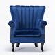 Blue Velvet High Back Chair Chesterfield Wingback Fireside Armchair Snuggle Sofa