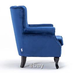 Blue Velvet High Back Chair Chesterfield Wingback Fireside Armchair Snuggle Sofa