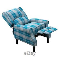 Blue Wing Back Fireside Check Fabric Recliner Armchair Sofa Lounge Cinema Chair