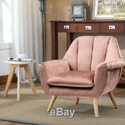 Blush Pink Velvet Fabric Armchair Sofa Shell Back Chair Fireside Wing Back Chair