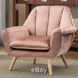 Blush Pink Velvet Fabric Armchair Sofa Shell Back Chair Fireside Wing Back Chair