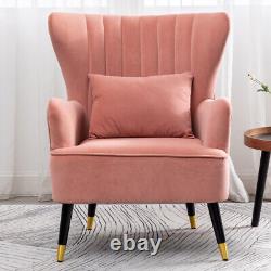 Blush Pink Velvet Occasional Lounge Chair Wing Back Armchair Fireside Sofa+Throw
