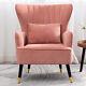 Blush Pink Velvet Occasional Lounge Chair Wing Back Armchair Fireside Sofa+throw