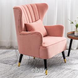 Blush Pink Velvet Occasional Lounge Chair Wing Back Armchair Fireside Sofa+Throw