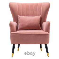 Blush Pink Velvet Occasional Lounge Chair Wing Back Armchair Fireside Sofa+Throw