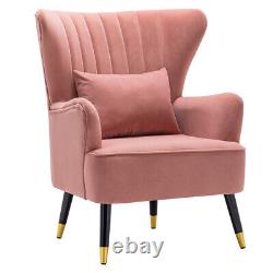 Blush Pink Velvet Occasional Lounge Chair Wing Back Armchair Fireside Sofa+Throw