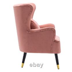 Blush Pink Velvet Occasional Lounge Chair Wing Back Armchair Fireside Sofa+Throw