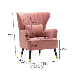 Blush Pink Velvet Occasional Lounge Chair Wing Back Armchair Fireside Sofa+Throw