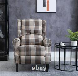 Brown Check Recliner Armchair Wing Back Fireside Check Fabric Sofa Lounge Chair