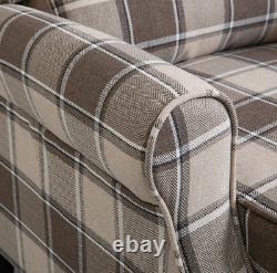 Brown Check Recliner Armchair Wing Back Fireside Check Fabric Sofa Lounge Chair