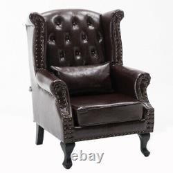 Brown Dark Chesterfield High Back Armchair Wing Sofa Fireside Accent Chair Seats
