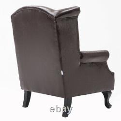 Brown Dark Chesterfield High Back Armchair Wing Sofa Fireside Accent Chair Seats
