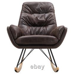 Brown Tan Faux Leather Rocking Chair Armchair Wing Back Fireside Relaxing Sofa