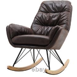 Brown Tan Faux Leather Rocking Chair Armchair Wing Back Fireside Relaxing Sofa