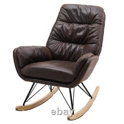 Brown Tan Faux Leather Rocking Chair Armchair Wing Back Fireside Relaxing Sofa