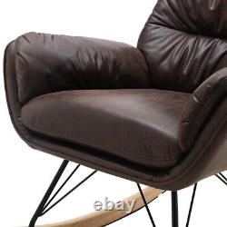 Brown Tan Faux Leather Rocking Chair Armchair Wing Back Fireside Relaxing Sofa