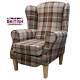 Brown Tartan Padded Armchair Fireside Chair Mulberry Balmoral Plaid Fabric