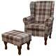 Brown Tartan Wingback Armchair Fireside Chair Stool Set Mulberry Balmoral Fabric